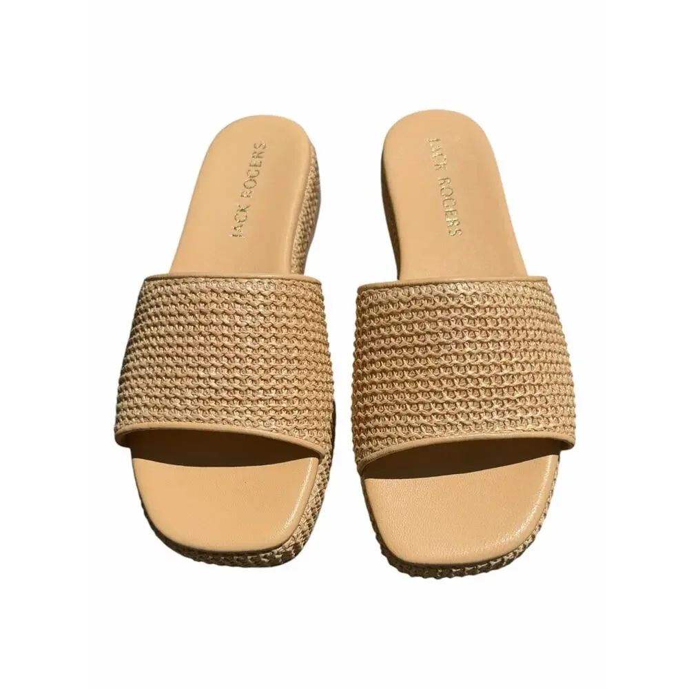 Jack Rogers Bay Raffia Flatform Slide Sandals Natural Size 8.5 NIB